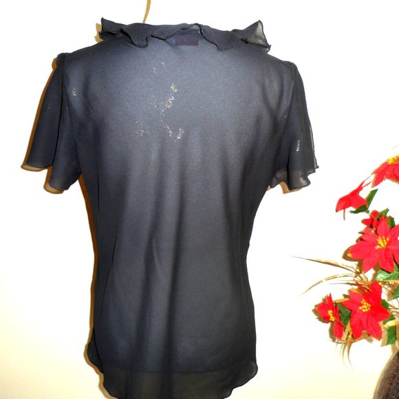 Black and Gold Floral Top with Bow Detail - Picture 6 of 7